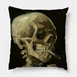 Skull of a Skeleton with Burning Cigarette by Vincent van Gogh Pillow
