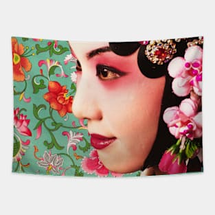 Chinese Opera Star with Vintage Flower Pattern- Hong Kong Retro Tapestry