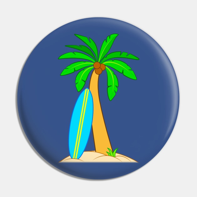 Tropical Surf Board and Palm Tree Pin by PenguinCornerStore