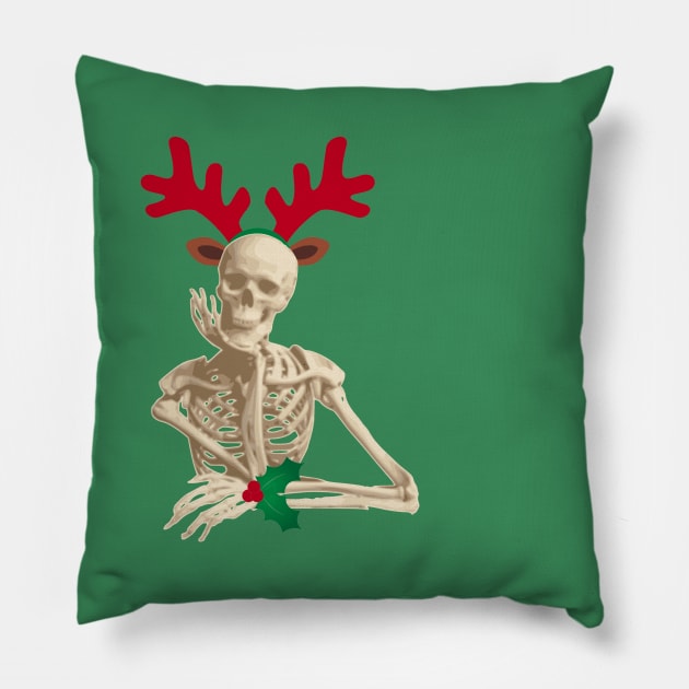 christmas reindeer skeleton Pillow by gossiprag