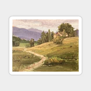 Vintage Oil Painting Landscape Nature Barn Trail Magnet