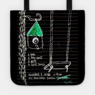 Birdhouse Rope Swing Doodle White Tote