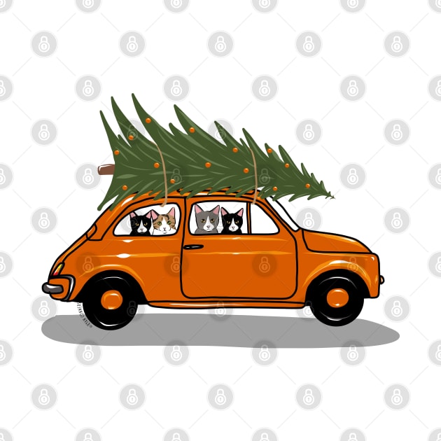 Bringing Home The Christmas Tree Orange by KilkennyCat Art