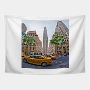 Fisheye view of Rockefeller Center, New York City Tapestry