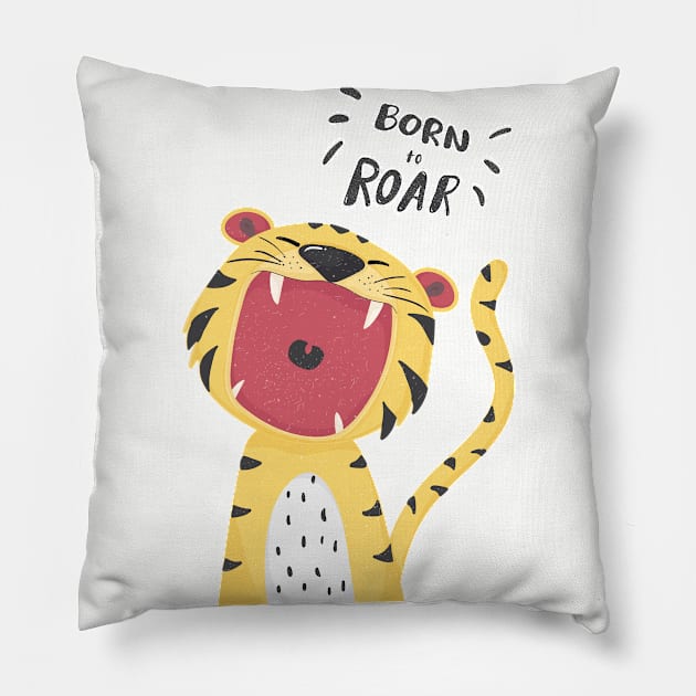 Tiger born to roar cute cartoon for boy kids t-shirt, great for birthday gift Pillow by Janatshie
