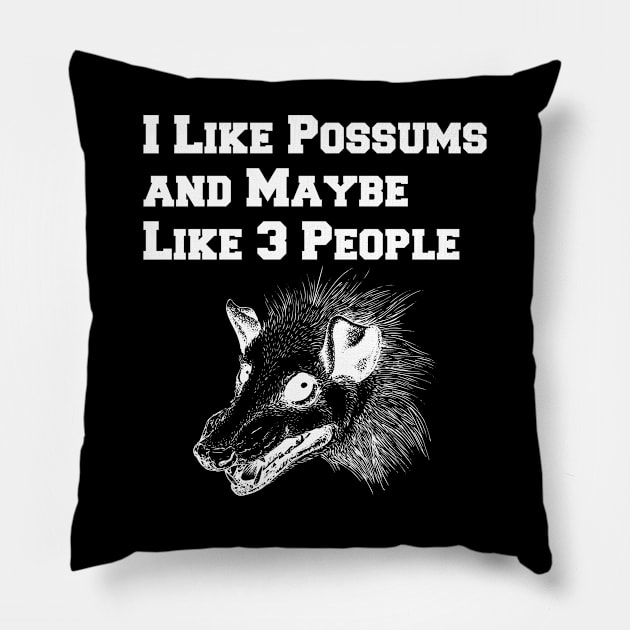 I Like Possums And Maybe Like 3 People, Funny Opossum Pillow by lightbulbmcoc