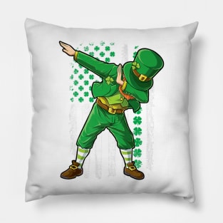 Dabbing Leprechaun Irish American Flag St Patricks Day Pillow