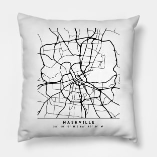 NASHVILLE TENNESSEE BLACK CITY STREET MAP ART Pillow