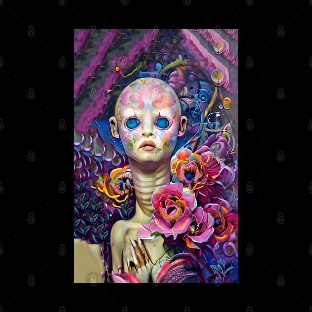 Cool Creepy Doll Surreal Floral Pop Art Dream by ZiolaRosa