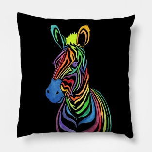 Rainbow Zebra in Bold Watercolors Pillow