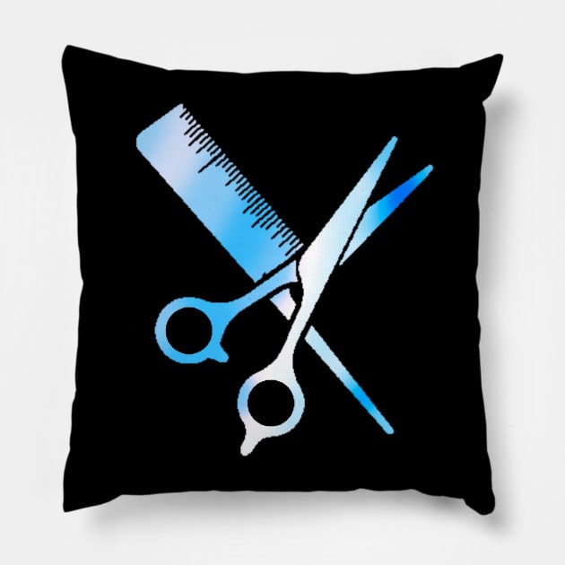 Blue Hairdresser Scissors And Comb Pillow by ROLLIE MC SCROLLIE