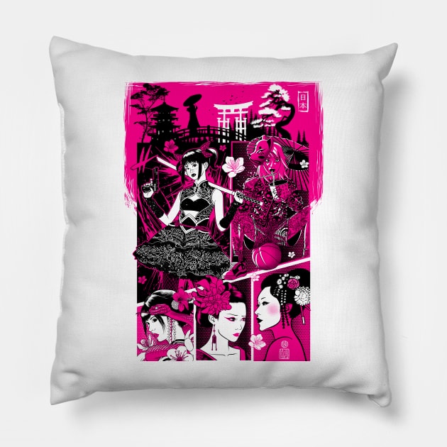 Pink Geisha Pillow by albertocubatas