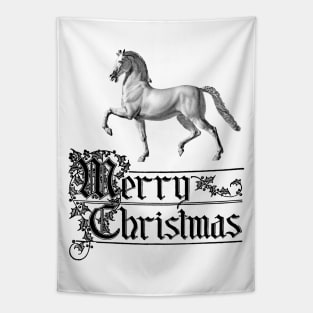 Horse with Merry Christmas Typograph. Vintage Print Tapestry
