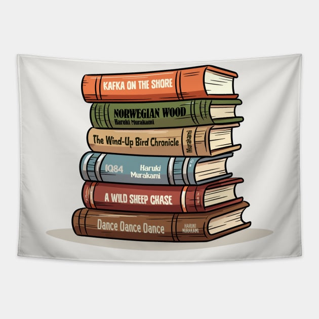 Haruki Murakami Book Stack - Book Lovers Gift Tapestry by DankFutura