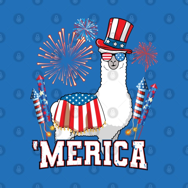 Patriotic Llama Merica 4th of July by Pennelli Studio