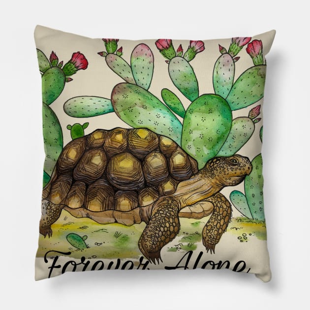 Forever Alone Desert Tortoise and paddle cacti Pillow by JJacobs