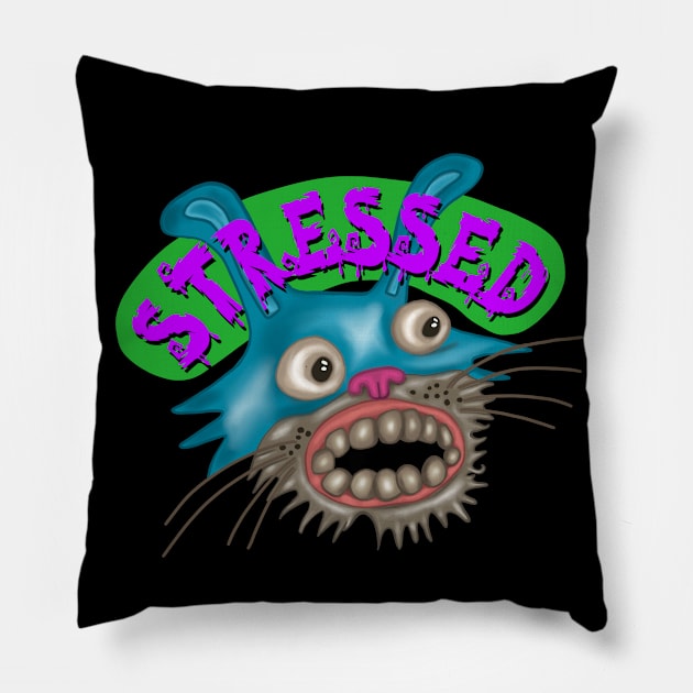 Stressed Bunny Green Purple Pillow by wildjellybeans