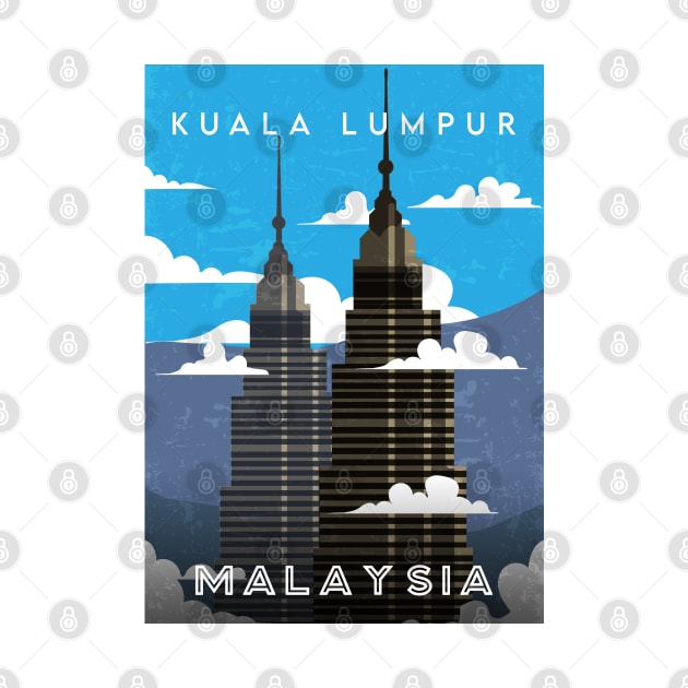 Kuala lumpur, Malaysia. Retro travel poster by GreekTavern