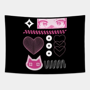 Y2K manga girl kitty Pink Edition Tapestry