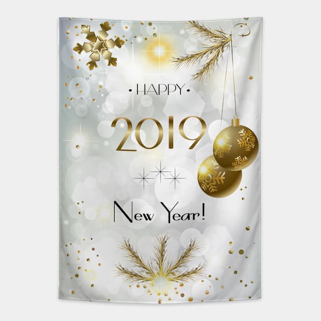 2019 Winter Holiday Christmas & Happy New Year Greeting Card Tapestry by sofiartmedia