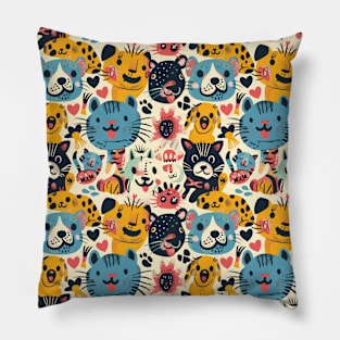 Eclectic Happy Pets and Nature Pattern Pillow