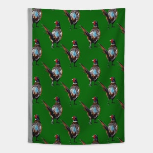 Pheasant pattern on green background Tapestry