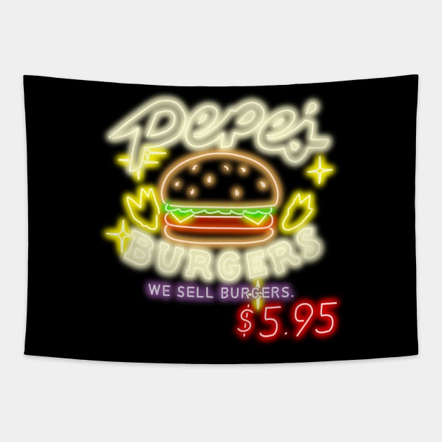 Neon Pepe's Burgers Logo from Steven Universe Tapestry by gkillerb