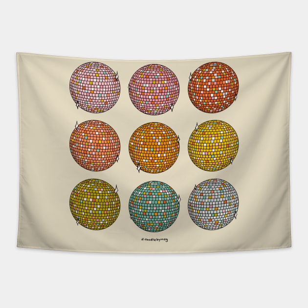 Rainbow Disco Balls Tapestry by Doodle by Meg