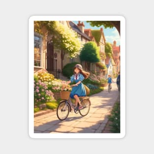 cute girl riding bicycle. Magnet