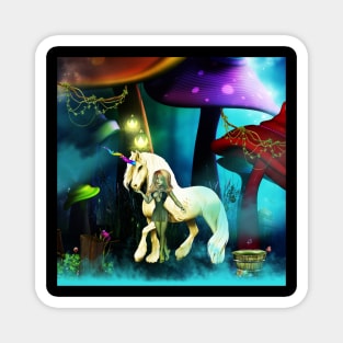 Unicorn in a mushroom forest Magnet