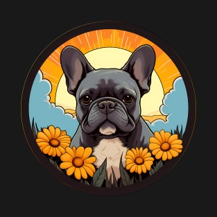 French Bulldog Cute Frenchie Dog Floral Sunflower T-Shirt