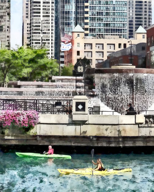 Chicago IL - Kayaking on the Chicago River Kids T-Shirt by SusanSavad