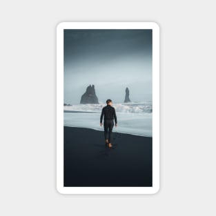 Man on the Black Sand Beach Magnet