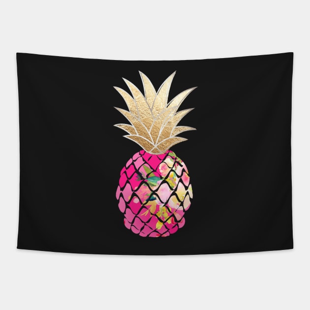 Aloha pineapples, Hot Pink+Faux Gold Tapestry by PixDezines