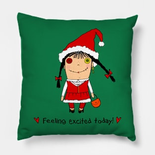 Excited rugdoll in santa costume, feeling excited for the Holiday Pillow