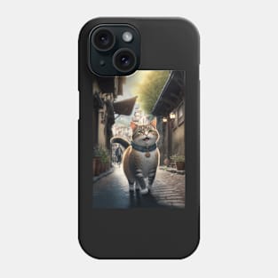 Happy cat walking on the street Phone Case