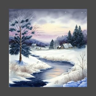 Chritsmas Snow Winter Watercolor Landscapes series 3 T-Shirt