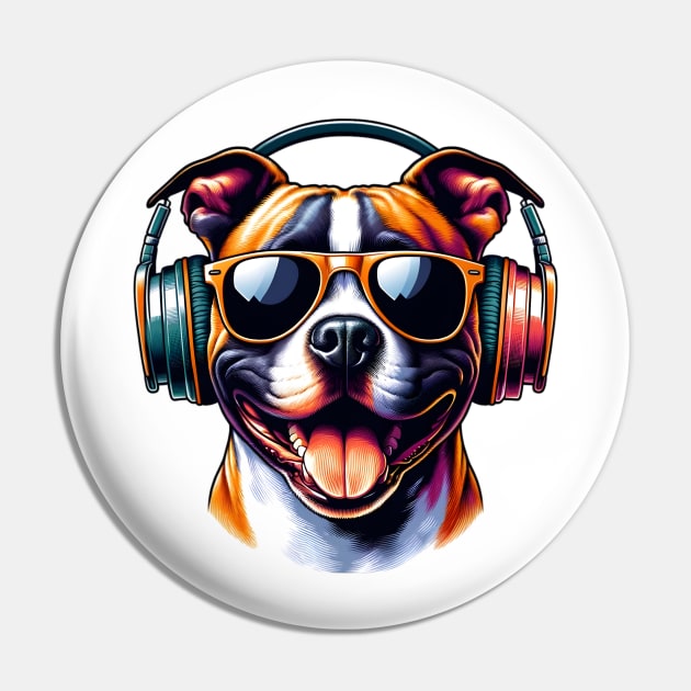 American Staffordshire Terrier Smiling DJ: Bold Beats and Grins Pin by ArtRUs