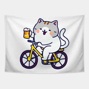 Kawaii Cute Fat Cat On a Bike Tapestry