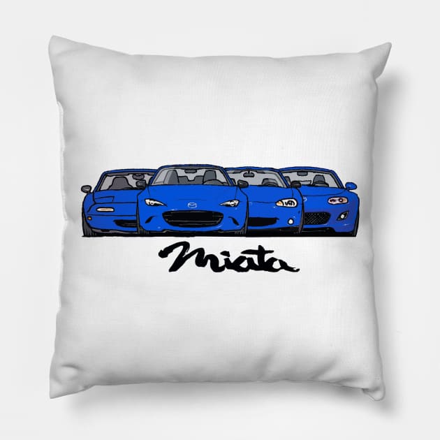 MX5 Miata Generations Blue Pillow by Woreth