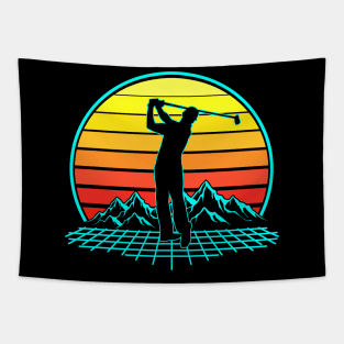 Retro Golf Vintage Sunset 80s Golfer Gift Tapestry