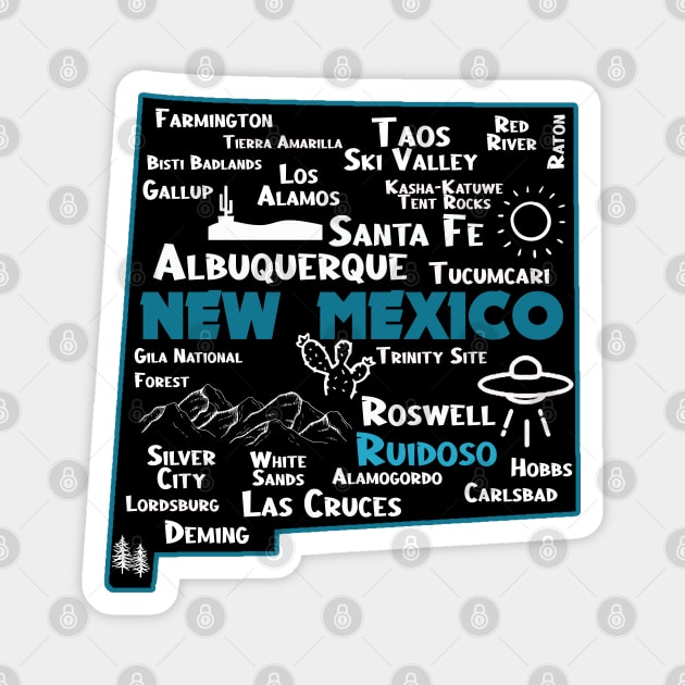 Cute map of Ruidoso New Mexico Albuquerque Map Santa Fe Los Alamos, Taos,Roswell Las Cruces Deming Carlsbad Silver City Magnet by BoogieCreates