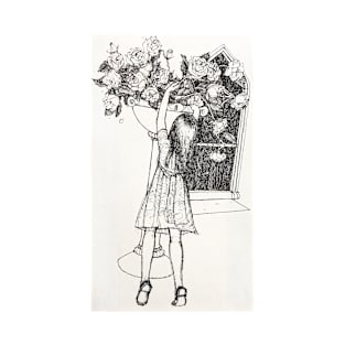 Arranging the Roses ~ ink drawing T-Shirt