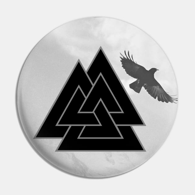 Black and White Valknut with Odin Ravens Pin by Time Nomads