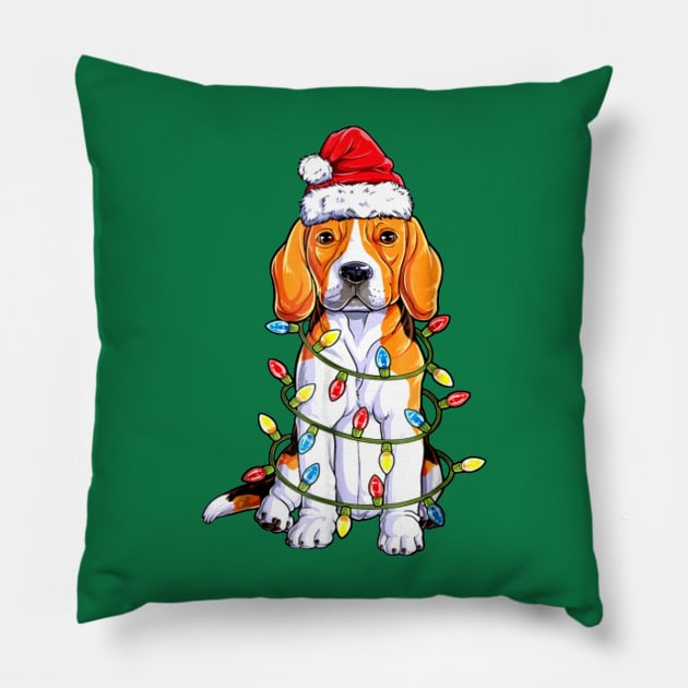 Beagle Santa Christmas Lights Happy Holidays Season Pillow by BoongMie