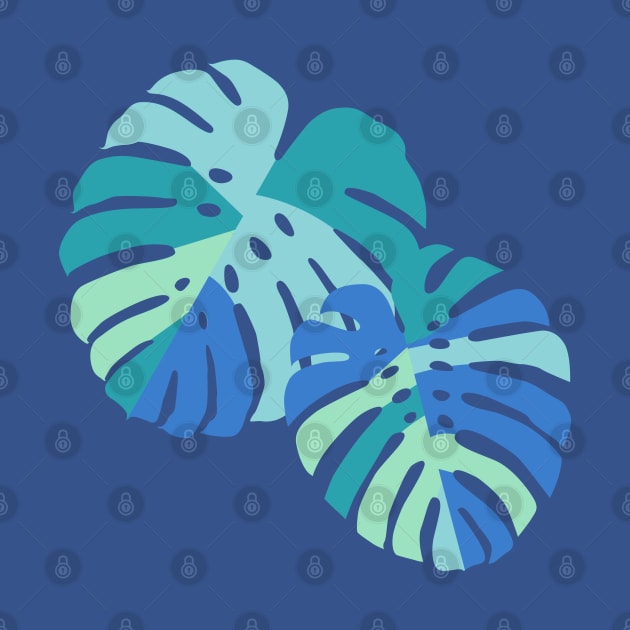 Monstera Leaves - Blue by latheandquill