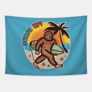 Surfs Up! Sasquatch at Beach - Ride the wave of summer spirits! Tapestry