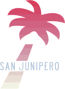 SAN JUNIPERO (Black Mirror) - TCKR Systems Palm Tree with Fading Paradise Pink Stripes Magnet