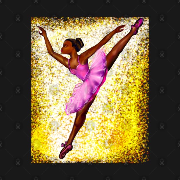 Black ballerina with gold background   ! beautiful  black girl with Afro hair and dark brown skin wearing a pink tutu.Hair love ! by Artonmytee