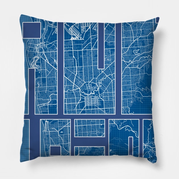 Adelaide, Australia Map Typography - Blueprint Pillow by deMAP Studio